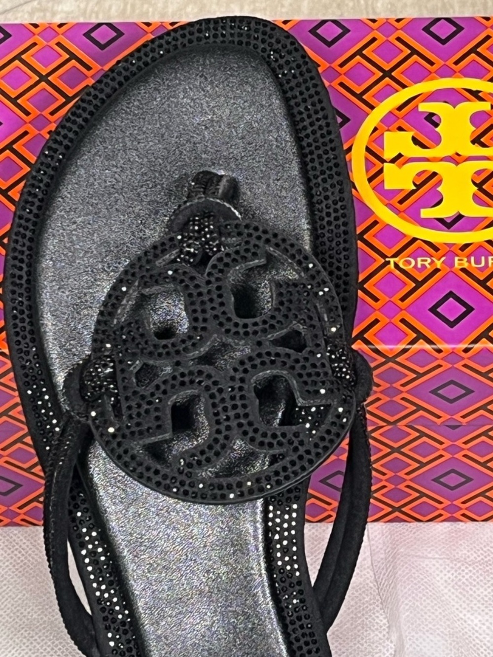 NWT Tory Burch Miller Pavé Crystal Knotted Sandals in Perfect Black Size 8 - Picture 9 of 11